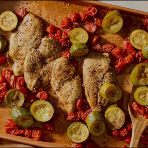 Easy Balsamic Chicken Recipe with Zucchini and Tomatoes